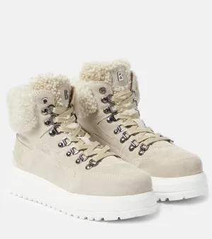 Antwerp suede and sheepskin lace-up boots Bogner, white