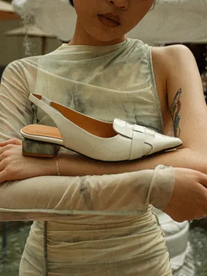 Pointed Film-Coated Sling-Back Marble Pumps